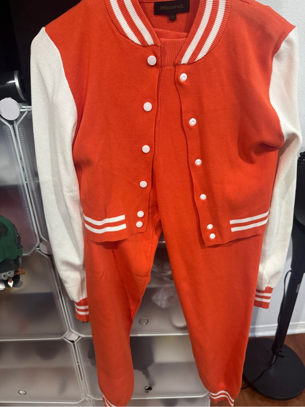 Women’s  Orange and White Varsity-Style  Pant Set